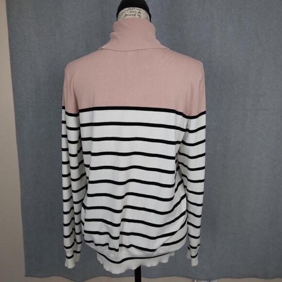 Calvin Klein | Multi Color Striped Turtleneck Sweater White Pink Black | Size L - Picture 4 of 9